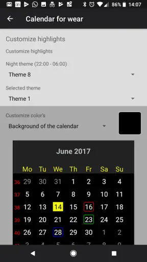Calendar for wear screenshot