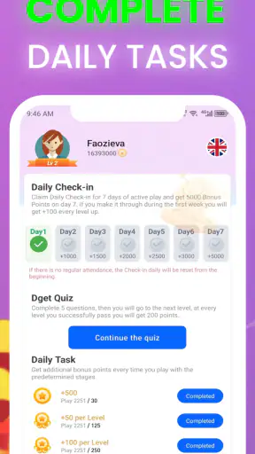 Dget Quiz: Daily Task, LevelUp screenshot