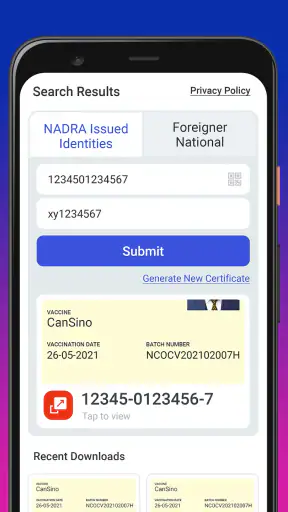 PAK Covid-19 Vaccination Pass screenshot