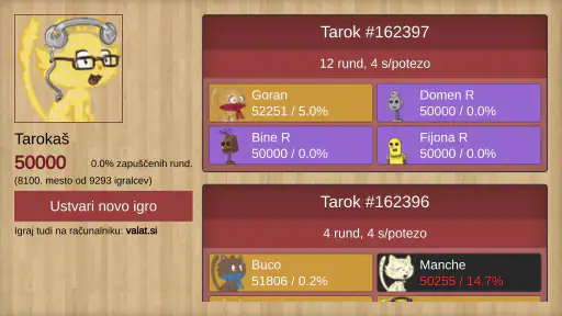 Spletni Tarok - valat.si screenshot