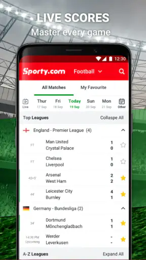 Sporty.com: Live Scores & News screenshot
