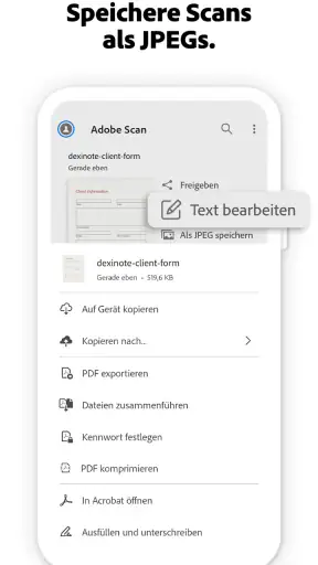 Adobe Scan KI-PDF Scanner, OCR screenshot