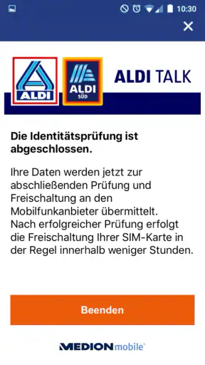 ALDI TALK Aktivierung screenshot