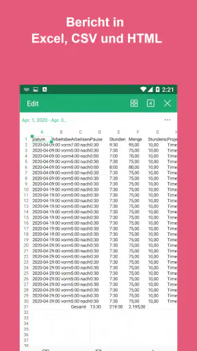Arbeitszeittabelle Arbeitszeit screenshot