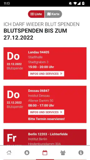 Blutspende - Spenderservice screenshot
