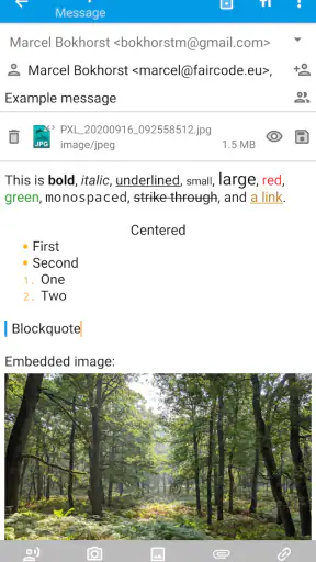 FairEmail, privacy aware email screenshot