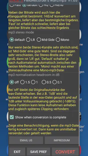 FieldRecorder's wav2mp3 screenshot