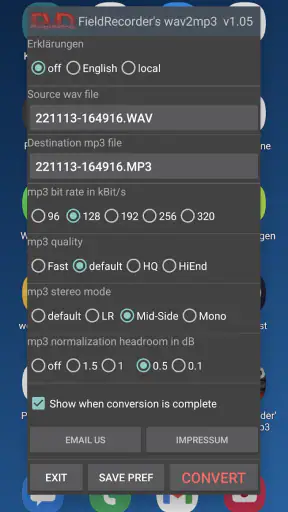 FieldRecorder's wav2mp3 screenshot