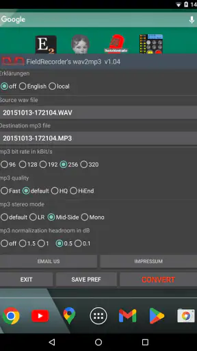FieldRecorder's wav2mp3 screenshot