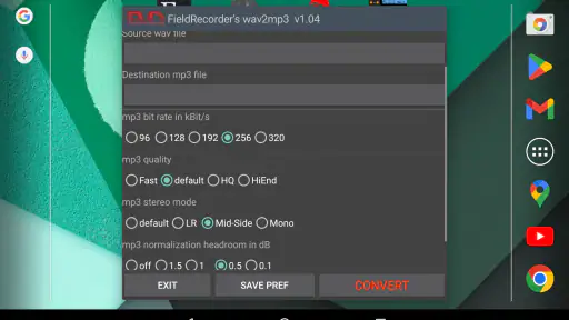 FieldRecorder's wav2mp3 screenshot