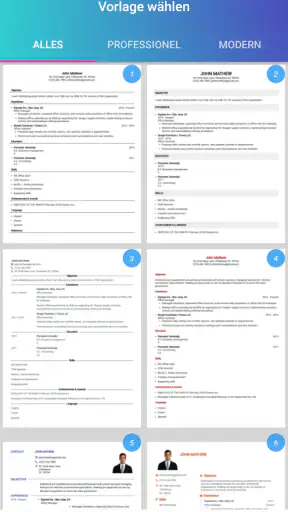 Lebenslauf erstellen Bewerbung screenshot