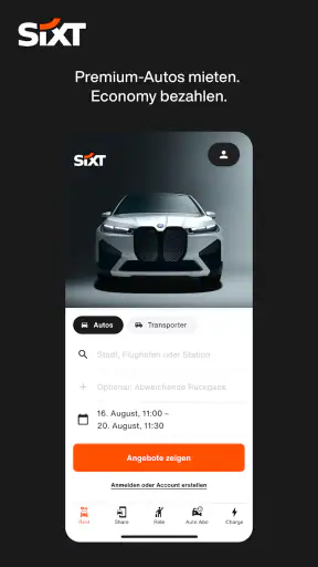 SIXT rent. share. ride. plus. screenshot