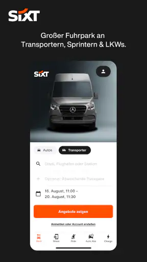 SIXT rent. share. ride. plus. screenshot