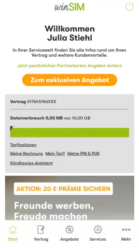 winSIM  Servicewelt screenshot