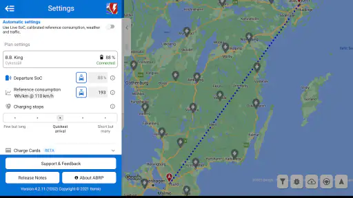 A Better Routeplanner (ABRP) screenshot