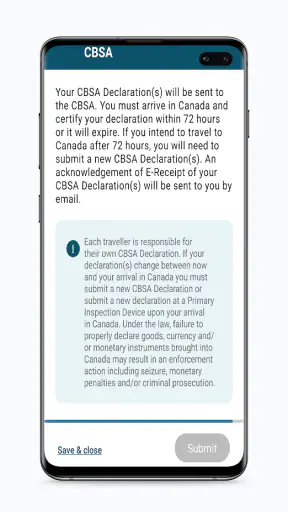 ArriveCAN screenshot