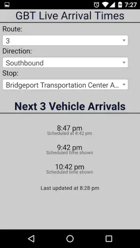 Bridgeport GBT Bus Tracker screenshot