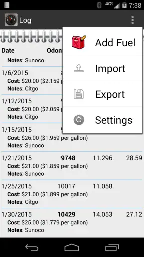 FillUp - Gas Mileage Log screenshot