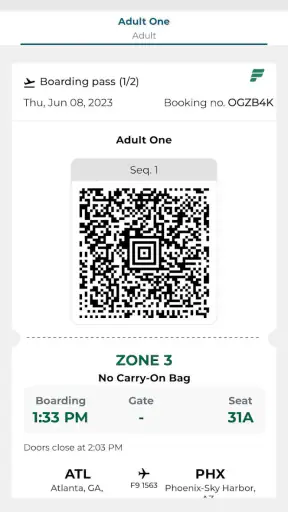 Frontier Airlines screenshot