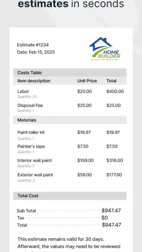 SimplyWise Cost Estimator screenshot