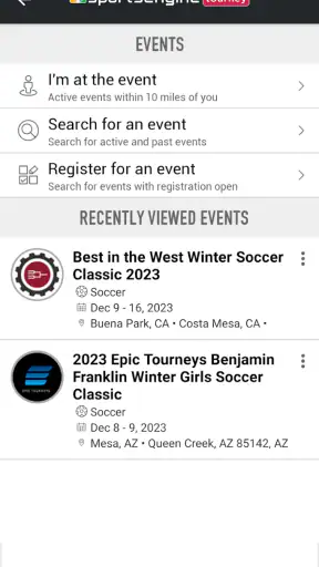 SportsEngine Tourney screenshot
