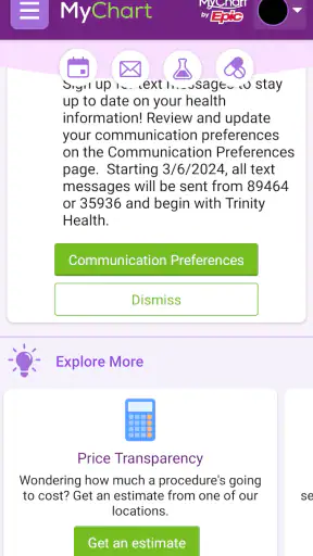 Trinity Health MyChart screenshot
