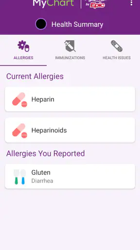 Trinity Health MyChart screenshot
