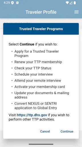 Trusted Traveler Programs screenshot