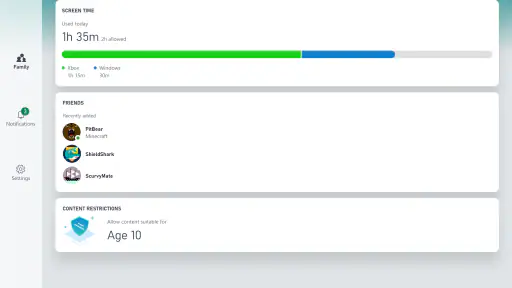 Xbox Family Settings screenshot