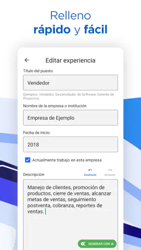 IA Crear Currículum - CV PDF screenshot