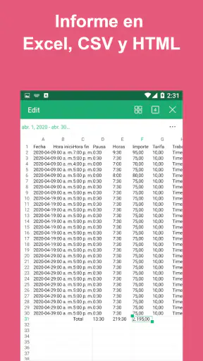 Parte de horas - Horas trabajo screenshot