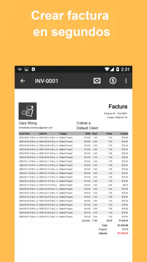 Parte de horas - Horas trabajo screenshot