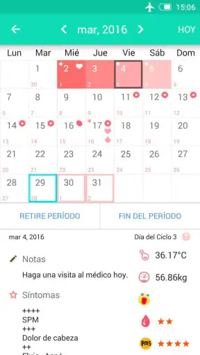 Registro del periodo ovulación screenshot