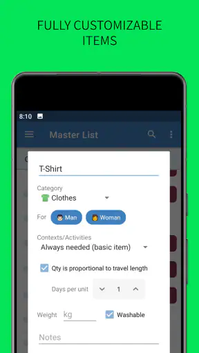 SmartPack - packing lists screenshot