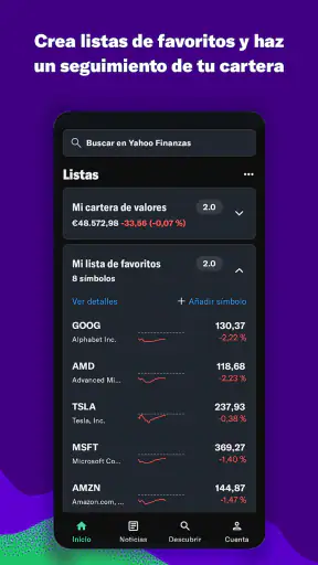 Yahoo Finanzas screenshot