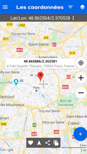 Carte des coordonnées GPS screenshot