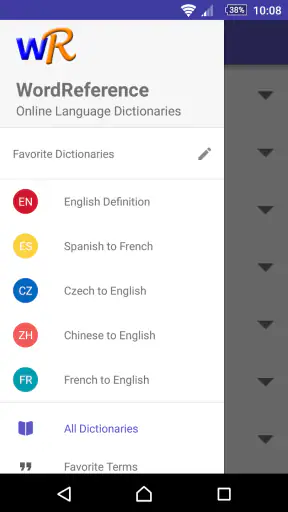 Dictionnaire Anglais-F WordRef screenshot