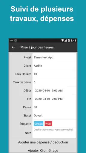 Feuille temps - Heures travail screenshot
