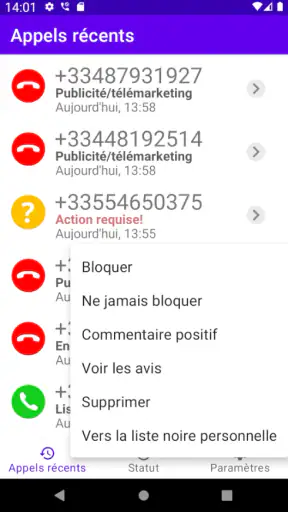 Filtre D'appel screenshot