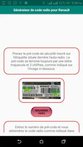 Générateur code radio Renault screenshot