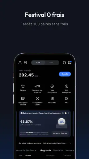MEXC : Achat de BTC et crypto screenshot