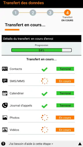 Transfert des données screenshot