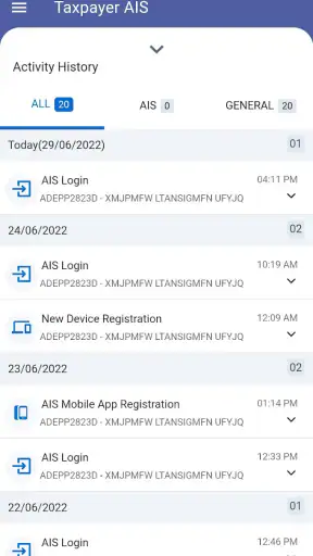 AIS for Taxpayers screenshot