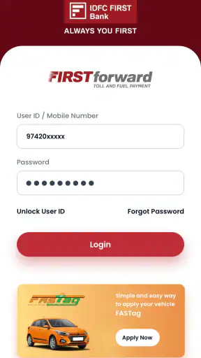 IDFC FIRST Bank FASTag screenshot