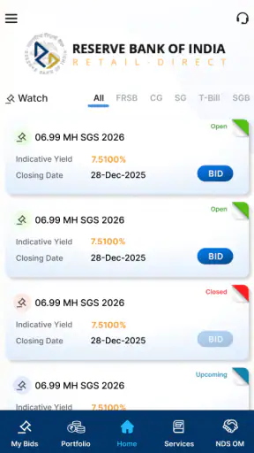 RBI Retail Direct screenshot