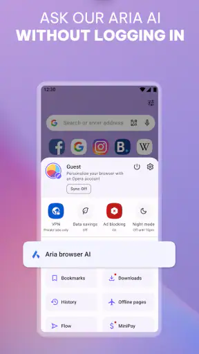 VPN वाला Opera ब्राउज़र screenshot