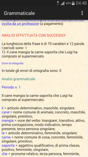 Analisi grammaticale italiana screenshot