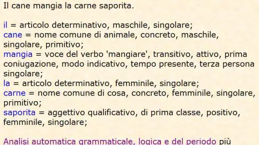 Analisi grammaticale italiana screenshot