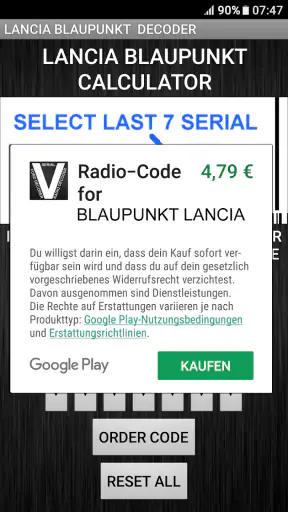 Blaupunkt Lancia Radio Code screenshot