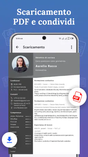 Creare curriculum vitae PDF screenshot
